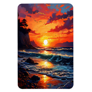 Solnedgång i havet - kustkonst magnet