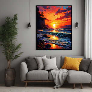Solnedgång i havet - kustkonst poster