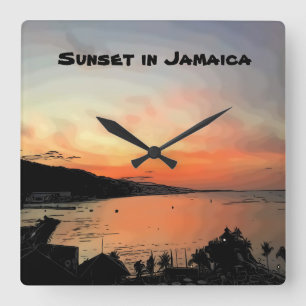 Solnedgång i Jamaica Fyrkantig Klocka
