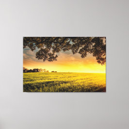Solnedgång i landskapet Fält på landsbygden Canvastryck