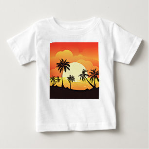 Solnedgång i landskapet med Handflatan Träd T Shirt