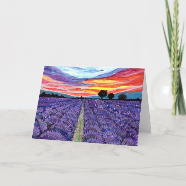 Solnedgång i Lavender Fält Kort (Framsida)