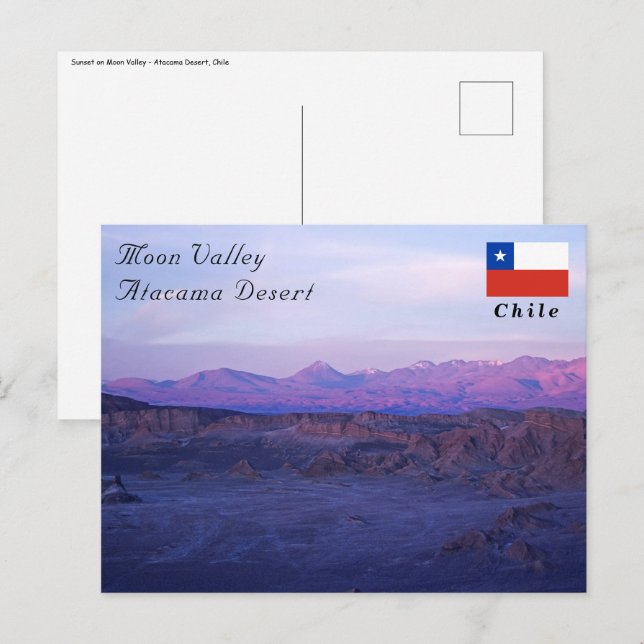 Solnedgång i Måne Valley - Chile Vykort (Fram/baksida)