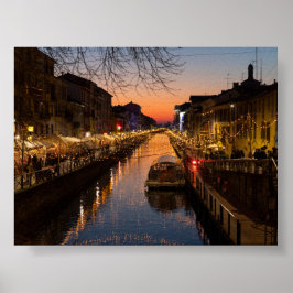 Solnedgång i Milano Naviglio Poster