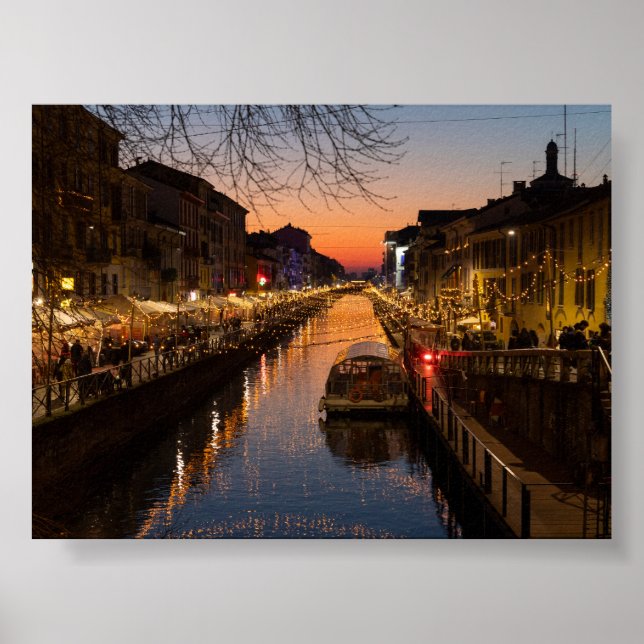Solnedgång i Milano Naviglio Poster (Framsidan)