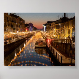Solnedgång i Milano Naviglio Poster