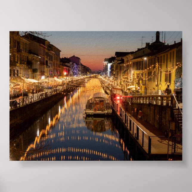 Solnedgång i Milano Naviglio Poster (Framsidan)