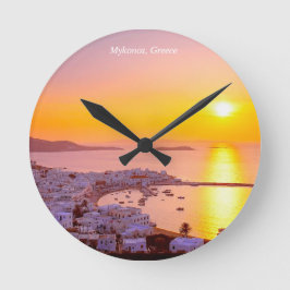 Solnedgång i Mykonos, Grekland Rund Klocka