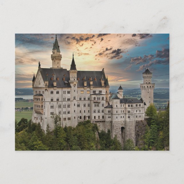 Solnedgång i Neuschwanstein Castle, Tyskland Bayer Vykort (Framsida)