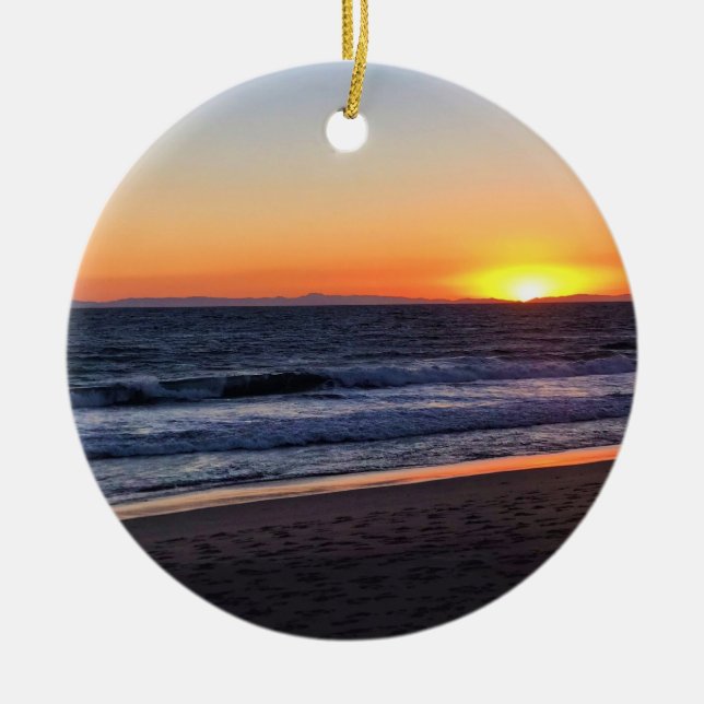 Solnedgång i Newport Beach, Kalifornien Julgransprydnad Keramik (Framsidan)