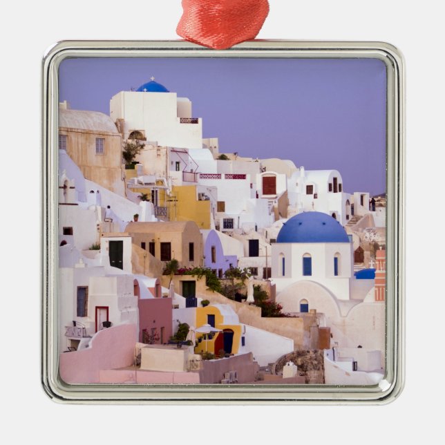 Solnedgång i olja, Santorini 2 Julgransprydnad Metall (Framsidan)