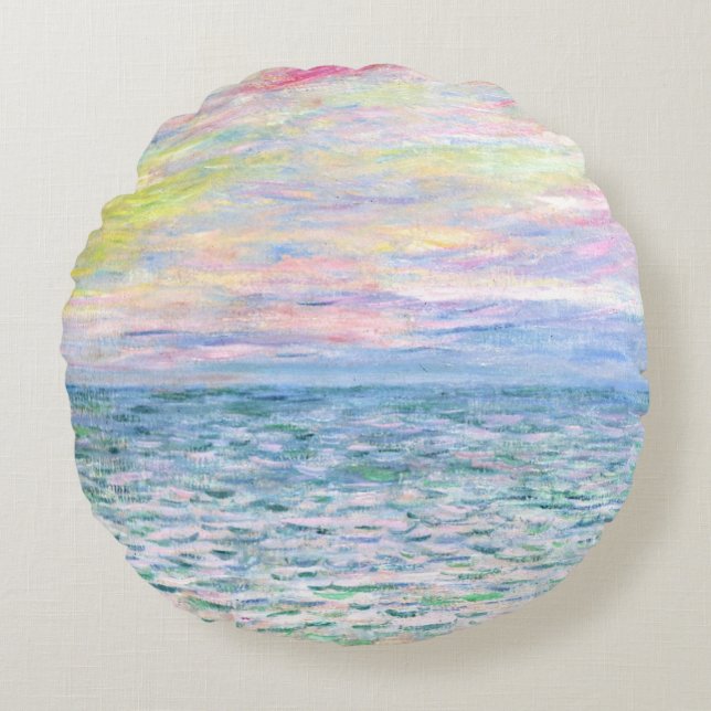 Solnedgång i Pourville av Monet Rund Kudde (Framsidan)
