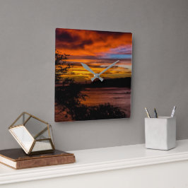 Solnedgång i Praia, Kap Verde Fyrkantig Klocka