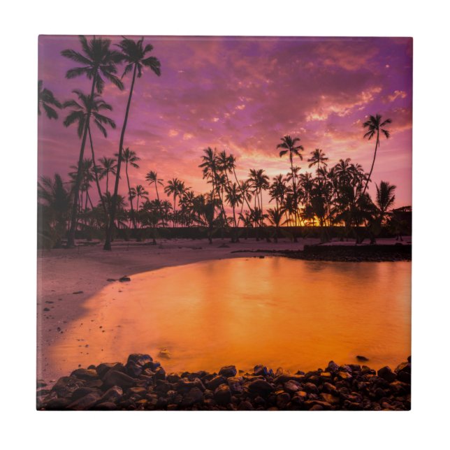Solnedgång i rosa över Hawaii-stranden Kakelplatta (Framsidan)