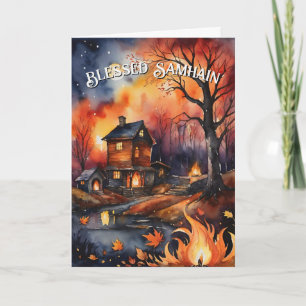 Solnedgång i Samhain Fall Fire Forest Löv Sunset Kort