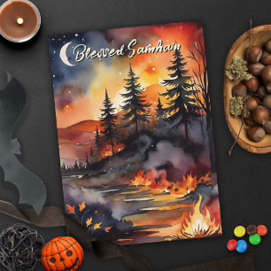 Solnedgång i Samhain Fall Fire Forest Löv Sunset Kort
