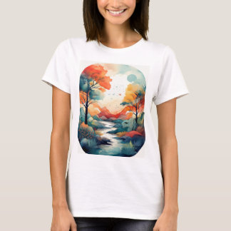 Solnedgång i serenhösten: naturinspirerad utskrift t shirt