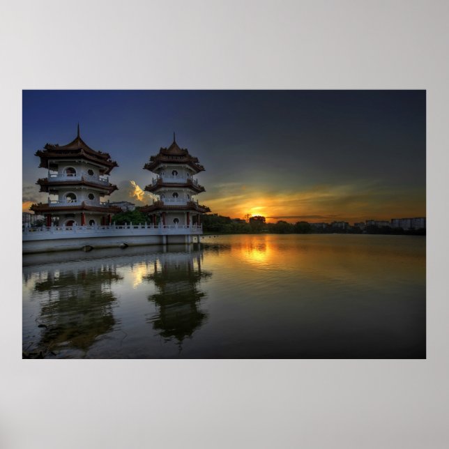 Solnedgång i Singapore kinesiska Garden Poster (Framsidan)