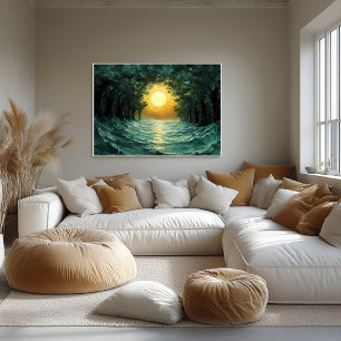 Solnedgång i skogsreflektion - Abstrakt Golden Sol Poster