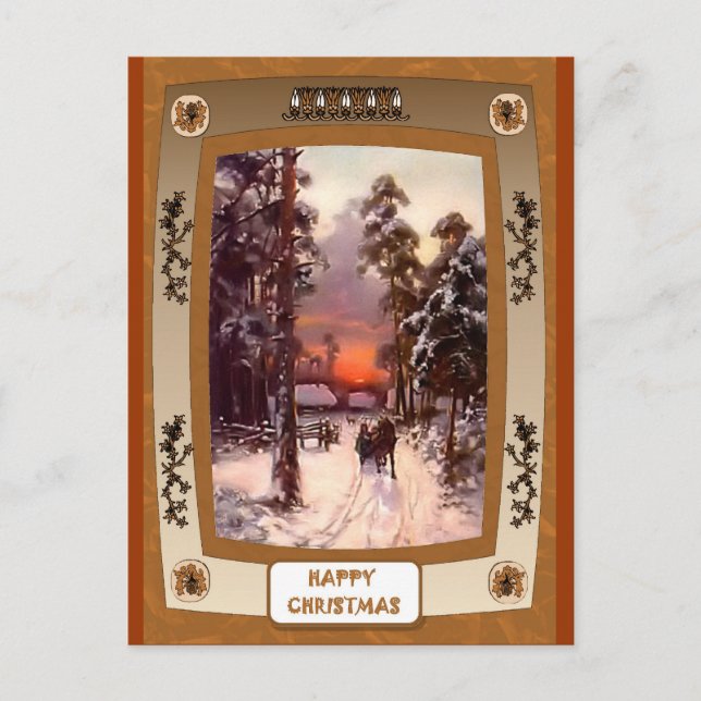 Solnedgång i snö helg vykort (Framsida)
