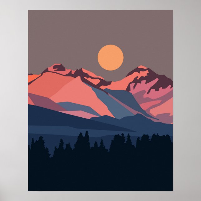 Solnedgång i snöberg poster (Framsidan)