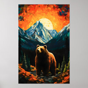 Solnedgång i solnedgång av glaset Wildlife Mountai Poster