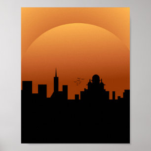 Solnedgång i staden poster