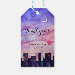 Solnedgång i staden presentetikett