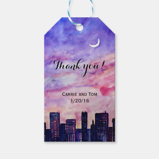 Solnedgång i staden presentetikett (Framsidan)