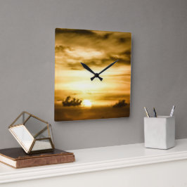 Solnedgång i Stilla havet Fyrkantig Klocka