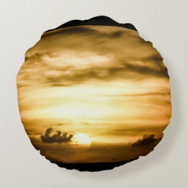 Solnedgång i Stilla havet Rund Kudde