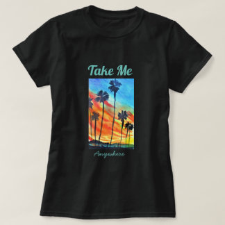 Solnedgång i stranden Handflatan träd surfa konst T Shirt