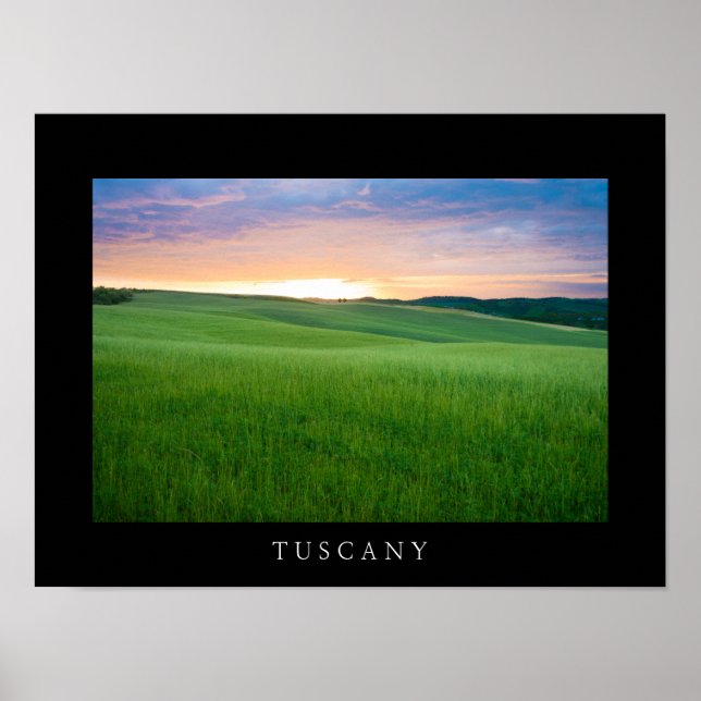 Solnedgång i Toscana svart kant affisch tryck (Framsidan)