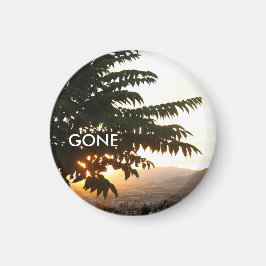 Solnedgång i Träd Spanien - fotorundmagnet Magnet