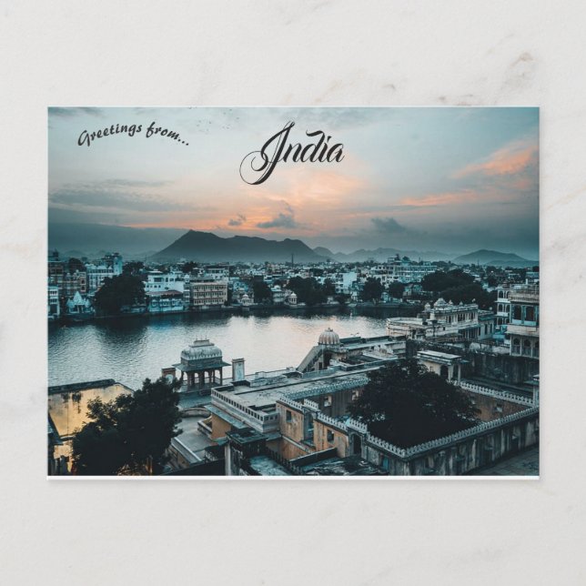 Solnedgång i Udaipur India Vykort (Framsida)