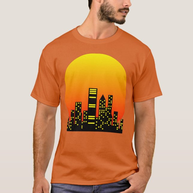 Solnedgång Inhe City rolig T Shirt (Framsida)