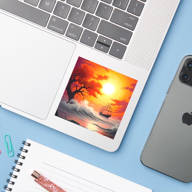 Solnedgång Klistermärken (Laptop med iPhone)