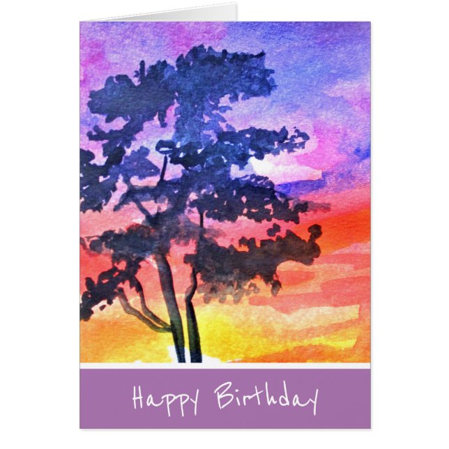 Solnedgång - landskapets vattenfärgsdel hälsningskort (Framsidan)