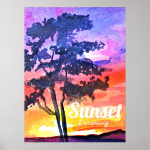 Solnedgång - landskapets vattenfärgsdel poster