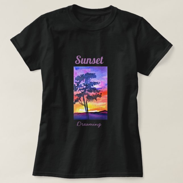 Solnedgång - landskapets vattenfärgsdel t shirt (Design framsida)