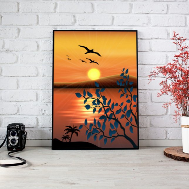 Solnedgång liggande liggande kanvas (The muted colors and minimalist design make this print the perfect addition to any modern, boho, or )