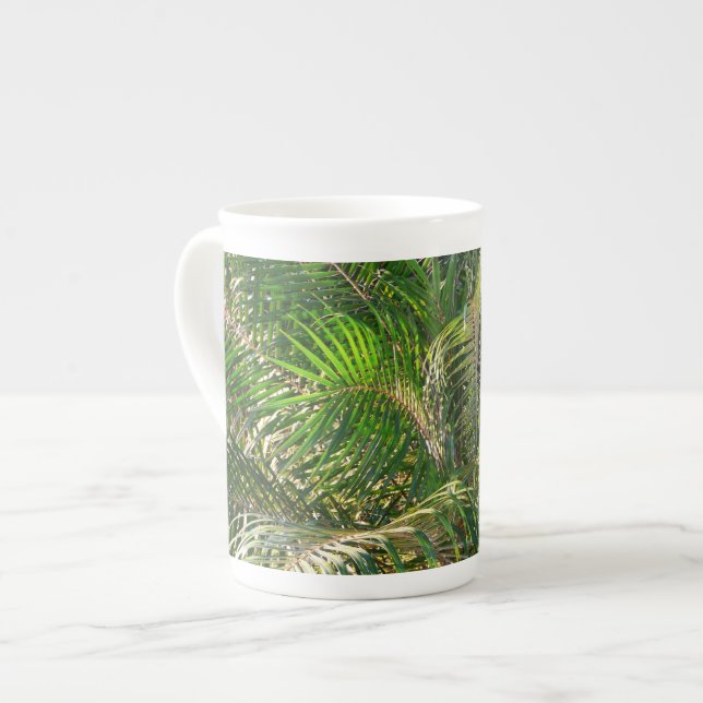 Solnedgång Lit Handflatan Fronts Tropical Benporslin Mugg (Framsida vänster)