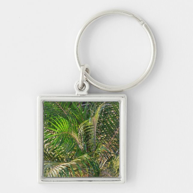 Solnedgång Lit Handflatan Fronts Tropical Fyrkantig Silverfärgad Nyckelring (Framsidan)