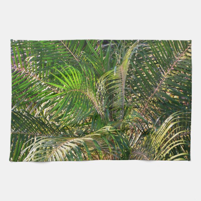 Solnedgång Lit Handflatan Fronts Tropical Kökshandduk (Horisontell)