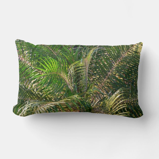 Solnedgång Lit Handflatan Fronts Tropical Lumbarkudde (Framsida)