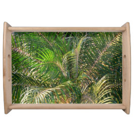 Solnedgång Lit Handflatan Fronts Tropical Serveringsbricka