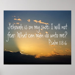 Solnedgång med bibelvers för skydd Psalm 118:6 Poster