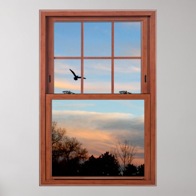 Solnedgång med bild från flygande fågelscen poster (Framsidan)