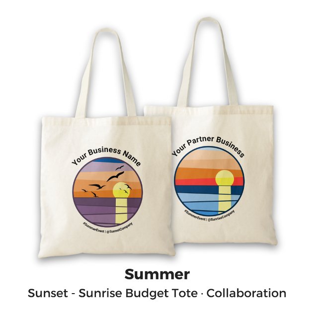 Solnedgång med dubbla varumärken/soluppgång i sama tygkasse (Dual Brand Sunset/Sunrise Promo Collaboration Tote Bag)