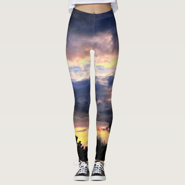 Solnedgång med Handflatan Leggings (Framsida)